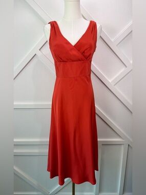NWT J. Crew Y2K 100% Silk Sophia Red Orange Dress Size 2 2008 Midi Slip